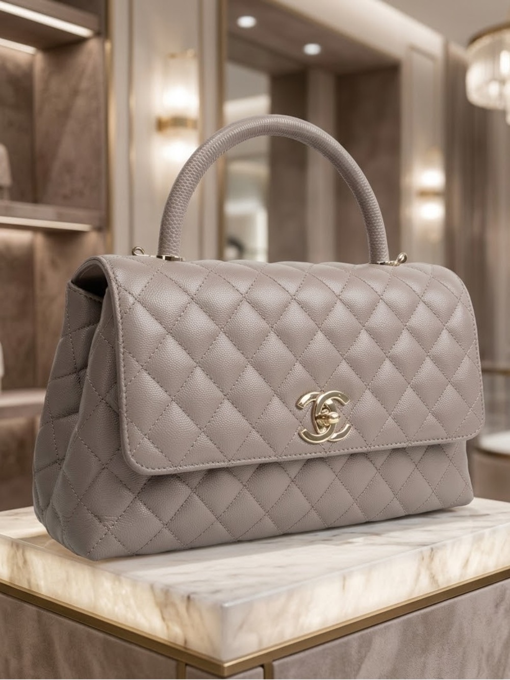CHANEL
Small Lizard Trimmed Coco
Handle Shoulder Bag - Light
Purple
